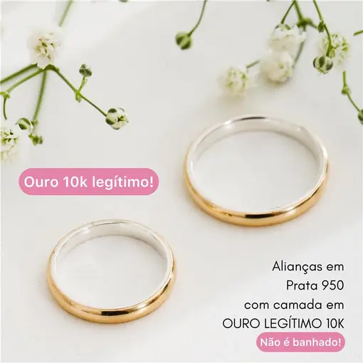 Cy4076 - Aliança 3mm Ouro Legitimo 10K + Prata 950