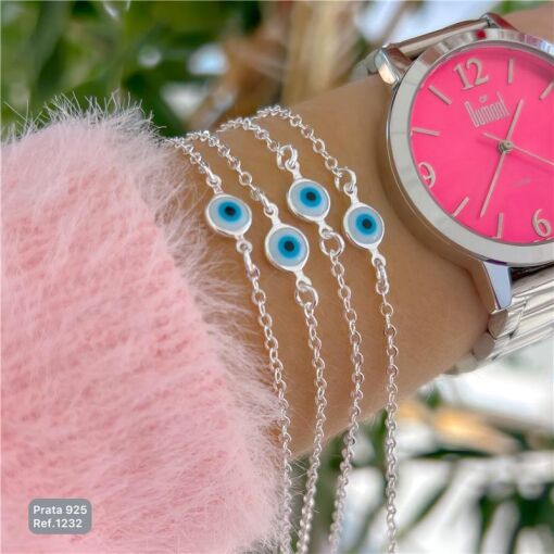 Cy1232 - Pulseira 18Cm Elo Português Olho Grego