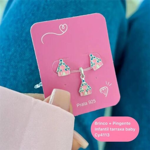Cy4113 - Brinco E Pingente Castelo Resinado Com Tarracha Baby