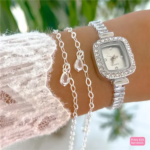 Cy6535 - Pulseira 18Cm Elo Losango Pingente Gota