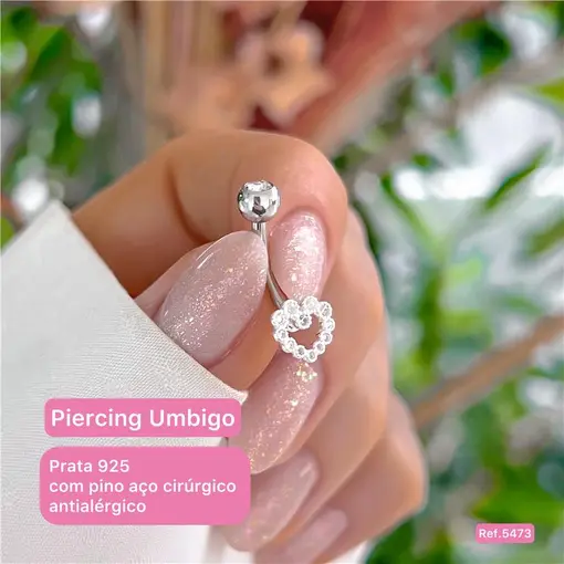 Cy5473 - Piercing Umbigo Coração Cravejado com Pino Aço Cirúrgic