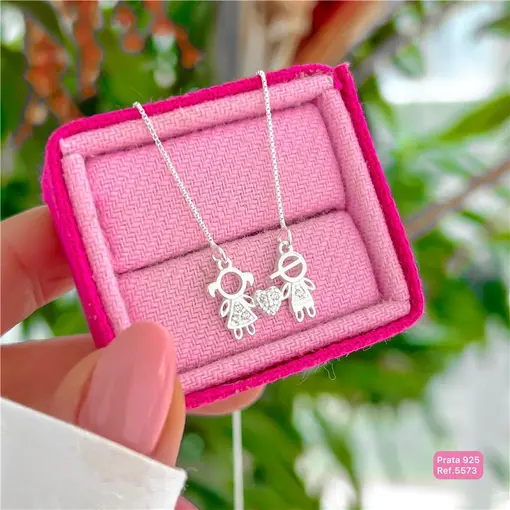 Cy5573 - Colar Mãe De Casal 45cm Menina e Menino