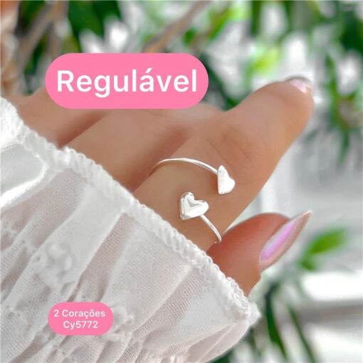 Cy5772 - Anel Regulável Dois Corações