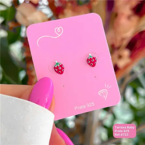 Cy6723 - Brinco Infantil Morango 7mm Tarraxa Baby