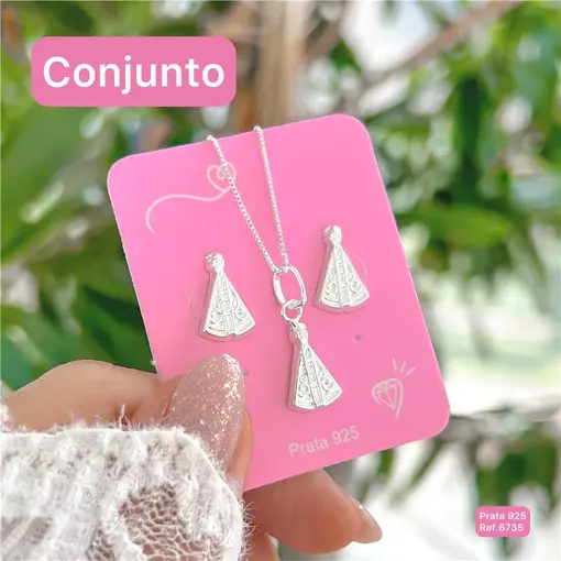 Cy6735 - Conjunto Nossa Senhora Aparecida Colar 45cm + Brinco