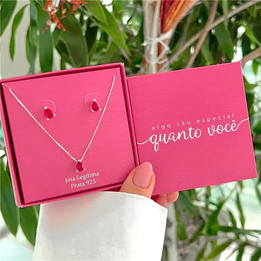 Cy14 - Combo Presente De Natal Conjunto Vermelho 45Cm Pingente +