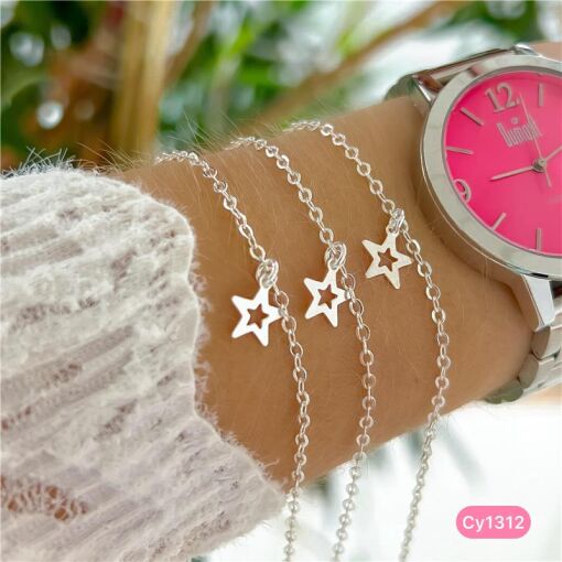 Cy1312 - Pulseira 18Cm Elo Cadeado Pingente Estrela Vazada