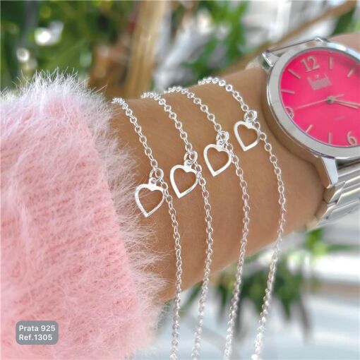 Cy1305 - Pulseira 18Cm Elo Cadeado Coração Vazado