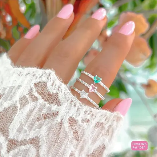 Cy1084 - Anel Solitário Zircônia Coração Aro Cravejado