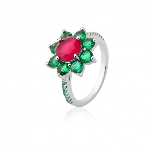 Anel flor pequena zircônias