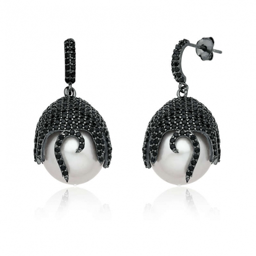 Brinco prata detalhes zircônias e pérola barroca