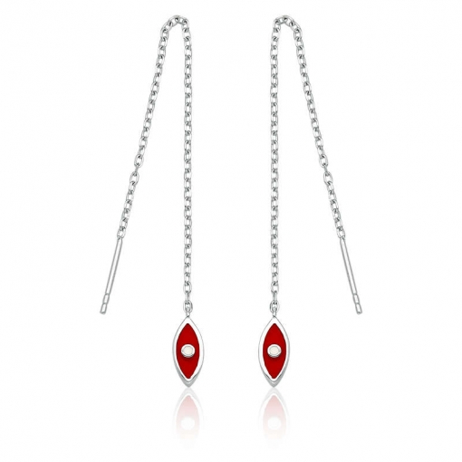 Brinco comprido em prata e resina olho grego