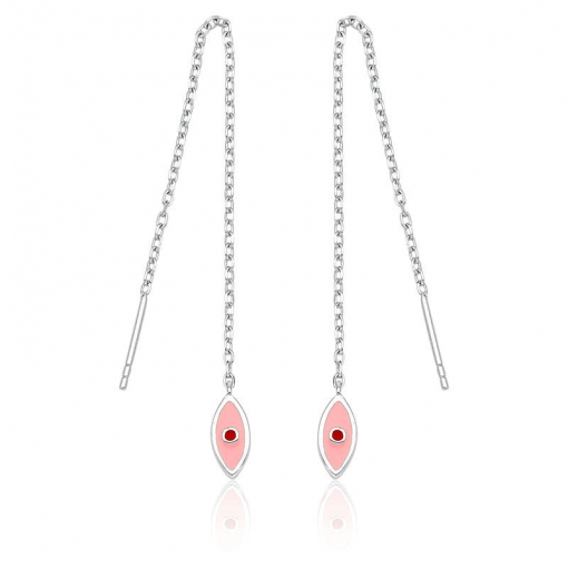 Brinco comprido em prata e resina olho grego