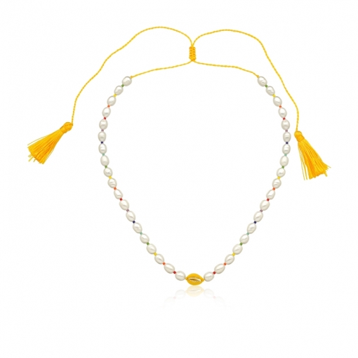 Colar choker pérolas shell e búzios rainbow