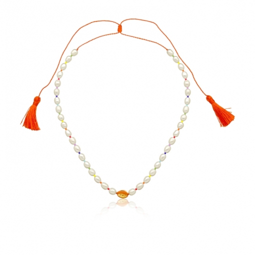 Colar choker pérolas shell e búzios rainbow