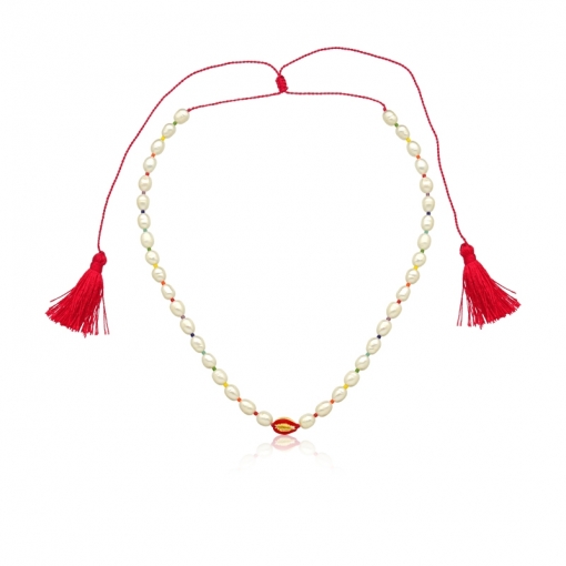 Colar choker pérolas shell e búzios rainbow