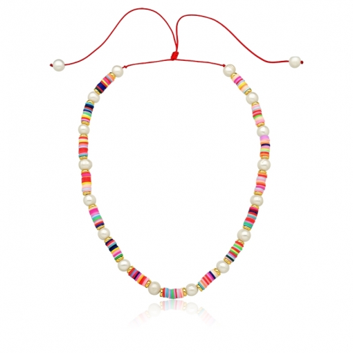Colar discos de silicone coloridos com pérolas intercaladas