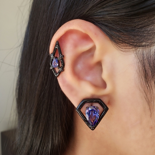 Piercing fake linha resina losango com gota