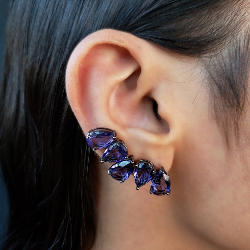 Brinco em prata ear cuff 5 gotas zircônias