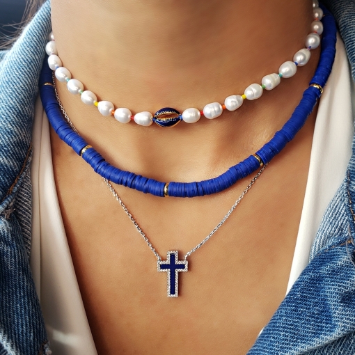 Colar choker pérolas shell e búzios rainbow