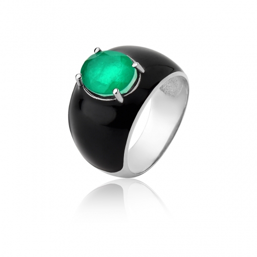 Anel prata oval fusion resinado