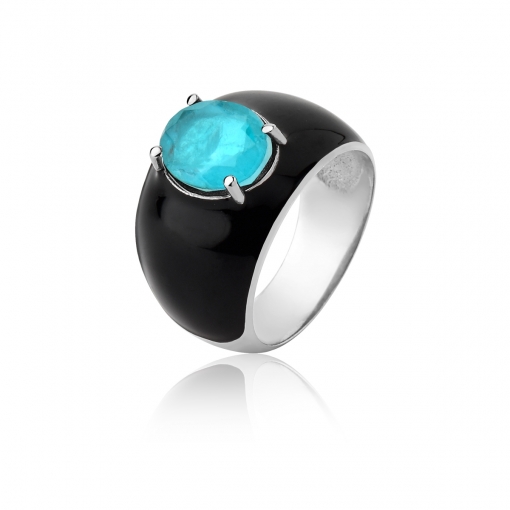 Anel prata oval fusion resinado