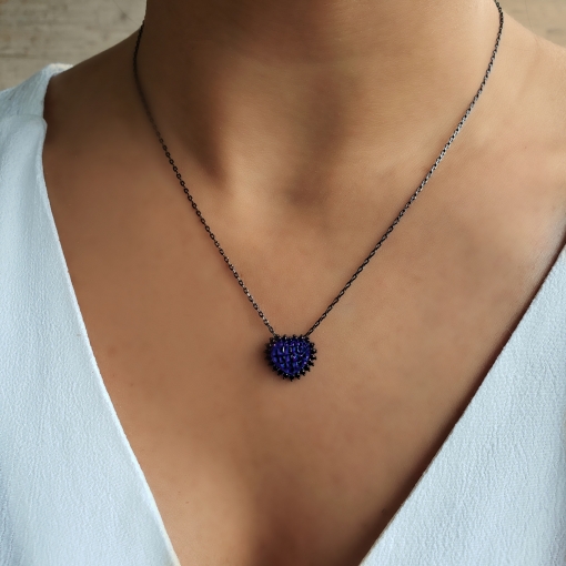 Colar em prata com zircônias e coração fusion