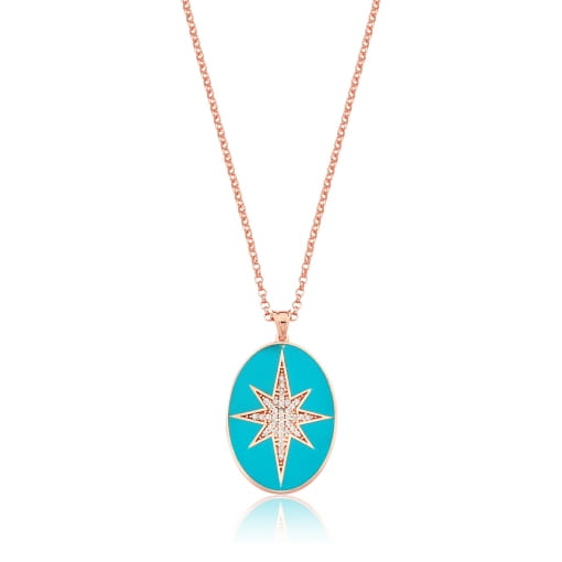 COLAR PRATA925 MEDALHA OVAL ESTRELA RESINADA