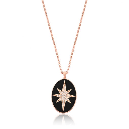 COLAR PRATA925 MEDALHA OVAL ESTRELA RESINADA