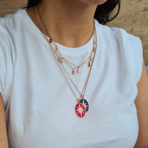 COLAR PRATA925 MEDALHA OVAL ESTRELA RESINADA