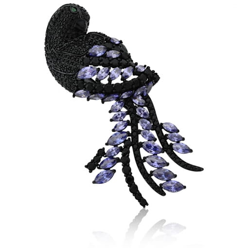BROCHE PRATA PASSARO CRAVEJADO E DETALHES EM NAVETES