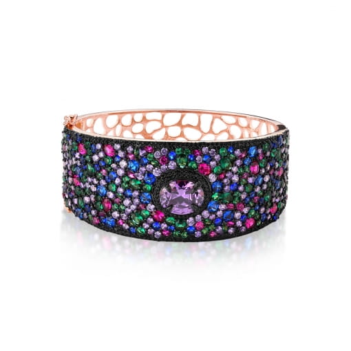 BRACELETE PRATA925 CRAVEJADO COM ZIRCÔNIA OVAL NO MEIO