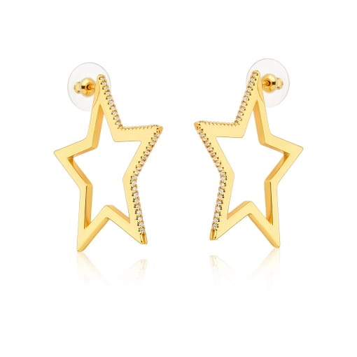 BRINCO FOLHEADO ARGOLA ESTRELA FRONTAL