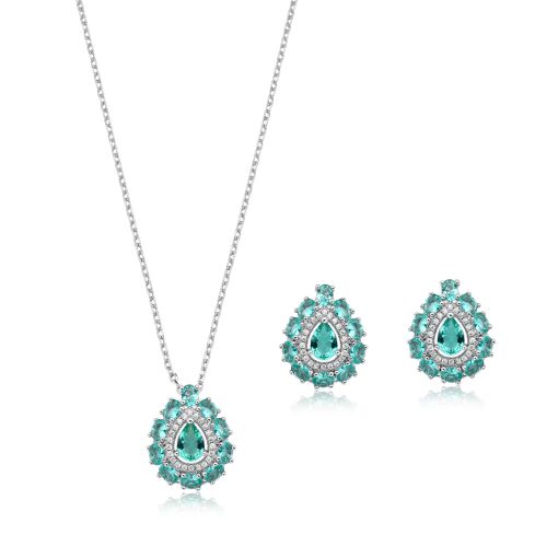 CONJUNTO BRINCO E COLAR GOTA TRABALHADA GOTA E OVAIS E ZIRCÔNIA