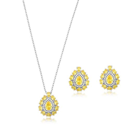 CONJUNTO BRINCO E COLAR GOTA TRABALHADA GOTA E OVAIS E ZIRCÔNIA