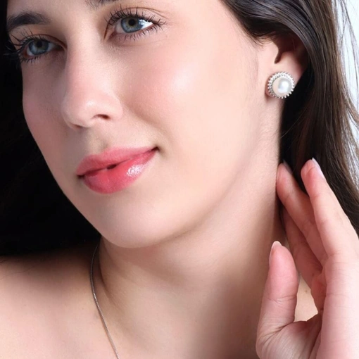 Brinco Banho De Ródio Branco Pérola Sintética Zircônia Branca