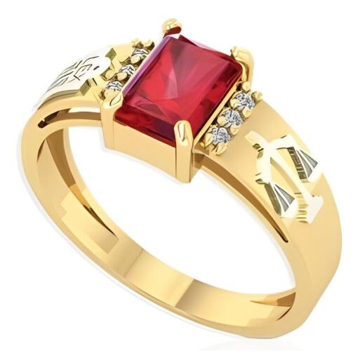 Anel Formatura Ouro 18K Zircônia Baguete 5x7 MM