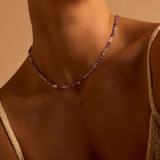 Colar Ametista no Banho de Ouro 18k