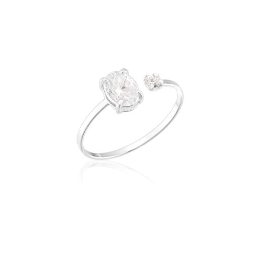 Anel Regulável Prata 925 Com Zircônia Branca Oval