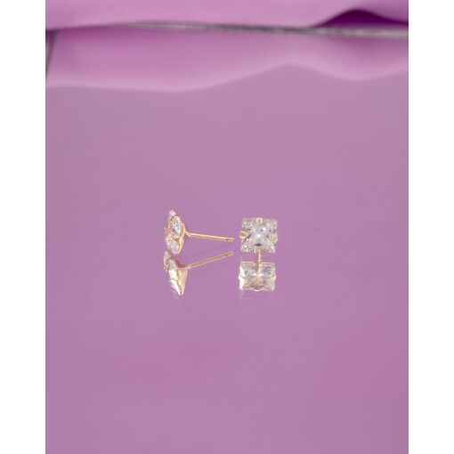 Brinco Banhado A Ouro 18K Com Zircônia Quadrada Branca 7MM