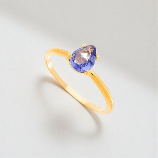 Anel Banho De Ouro 18K Com Zircônia Gota Roxa