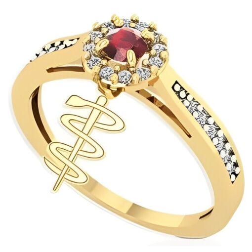 Anel Formatura Ouro 18K Símbolo Pendurado Com Zircônia Redonda