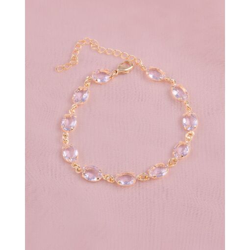 Pulseira Banhada A Ouro 18K Gota Zircônia Rosa Claro