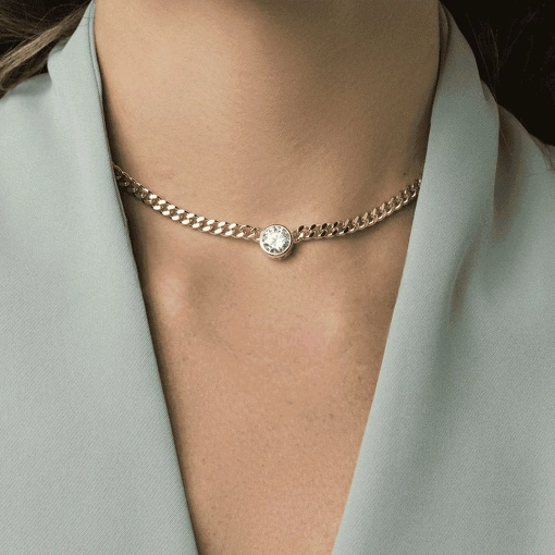 Choker Banho de Ouro 18k Ponto de Luz Com Corrente Grume