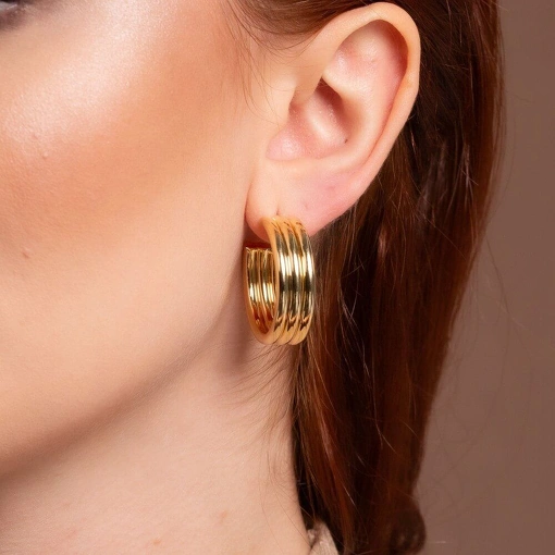 Brinco Banho de Ouro 18k Meia Argola 3 Aros