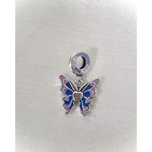 Berloque Prata 925 Borboleta Esmaltada