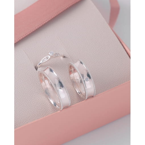 Par De Alianças Prata 925 Côncava Borda Diamantada 5,1MM
