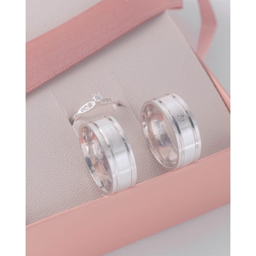 Par De Alianças Prata 925 Fosca Com Dois Frisos 7,6MM