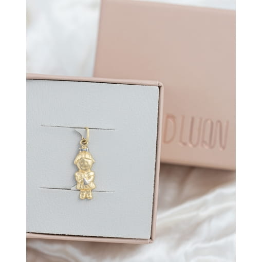Pingente Ouro 18K Menina Com Detalhes Ouro Branco