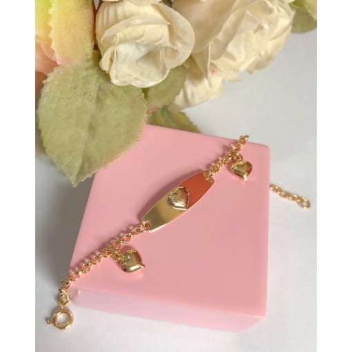 Pulseira Infantil Banho De Ouro 18K Coração